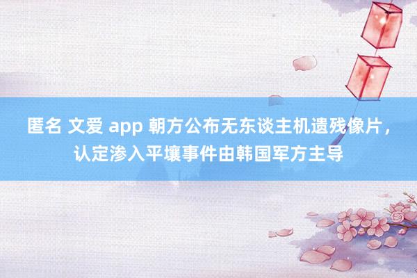 匿名 文爱 app 朝方公布无东谈主机遗残像片，认定渗入平壤事件由韩国军方主导