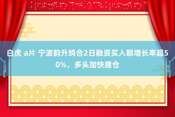 白虎 a片 宁波韵升鸠合2日融资买入额增长率超50%，多头加快建仓